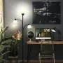 Brightech Sky Dome Double – High Brightness Torchiere Floor Lamp with 2 Reading Lights for Living Rooms, Bedrooms – Replace Halogen Standing Lamps with Efficient LED Office Lighting - Tall Black Pole