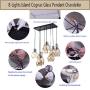 FM-24 Vintage 8-Lights Island Cognac Glass Cluster Pendant Chandelier Antique Black Finish Glass Ceiling Lights for Dining Room, Cafe, Bar