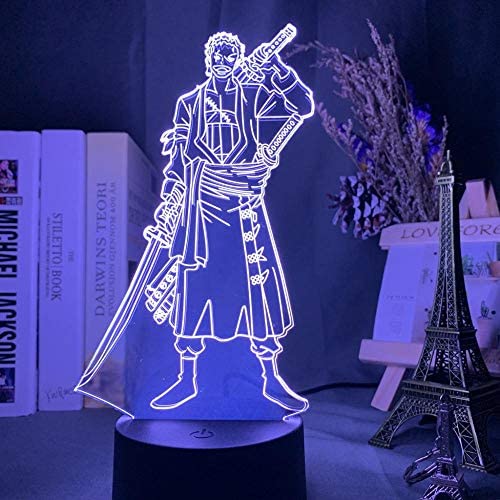 3D Night Lights for Girls Boys Roronoa Zoro Figure Led Night Light for Kids Bedroom Decoration Japanese Anime One Piece Nightlight Gift Cool Bedside Table Lamp WeieJ