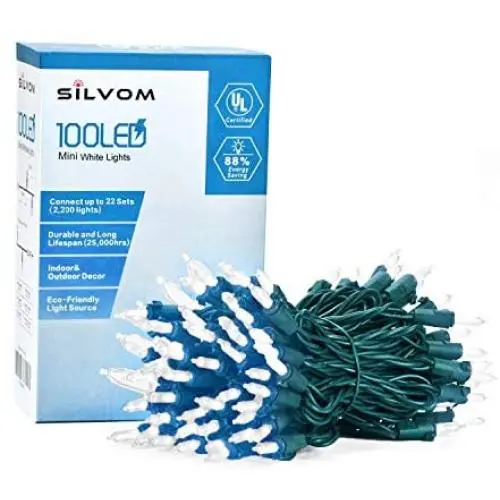 Silvom White Christmas Lights, 100 LED Tree Lights, 33ft Xmas Christmas Lights, 120V UL Certified Indoor & Outdoor String Lights for Christmas, Party, Wedding, Patio, Garden, Fence, Holiday Decoration