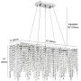 Modern Rectangular Crystal Chandelier, Luxury Linear Raindrop Hanging Pendant Lighting Flush Mount Ceiling Light Fixture for Dining Room Kitchen Island, 7-Lights, L32''