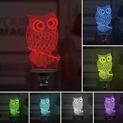 Owl 3D Illusion Lamp, Elstey 7 Color Changing Touch Table Desk LED Night Light Great Kids Gifts Home Decoration