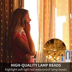 Window Curtain Lights, 8-Lighting Modes, 100-LED 9.8X9.8 Ft Dimmable String Lights with Remote, Christmas Twinkle Lights for Bedroom, Party, Wedding Decorations (Warm White)