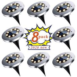 Solar Ground Lights, Upgraded Outdoor Garden Waterproof Bright in-Ground Lights for Lawn Pathway Yard Driveway, producing More Light with 8 Led Warm White Lights