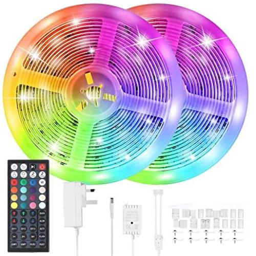 40FT LED Strip Lights, OHLUX Music Sync Flexible Rope Lights, 5050SMD 400LEDs Dimmable Light Decorations with 44 Keys RF Remote Controller Full Kit for Holiday Room Wall Corner Bedroom Bar Dorm Decor