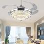 TFCFL 42'' Crystal Ceiling Fan with Lights, Modern Retractable 4-Blade Invisible Chandelier with Remote 3-Color Changes LED for Dining Room, Bedroom, Living Room Home Decor (Silver)