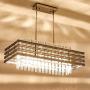 TZOE Dining Room Chandelier,Modern Rectangle Pendant Light,Crystal Chandelier,L29.1'' x W11.4'' x H48.5'',6 Light, Adjustable Height,Polished Chrome,UL Listed