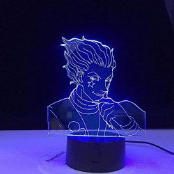 JUNLIS 3D Hunter Night Light Hisoka Gadgets Figures Led Light for Bedroom Lamp 16 Colour Anime Hunter X Hunter Decor Light Kids Night Light Gift