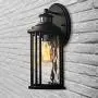 MOTINI 1-Light Outdoor Wall Sconce Lantern with Motion Sensor and Dusk to Dawn 60 W Bulb Included IP23 Waterproof Exterior Light Fixtures Wall Mount in Black Finish with Water Glass Shade