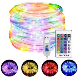 LED Rope Lights Outdoor, 33ft RGB Color Changing String Lights with 100 LEDs, 4 Modes 16 Colors USB Powered Rope Tube Light with Remote, Waterproof, for Christmas Party Indoor Outdoor Decor