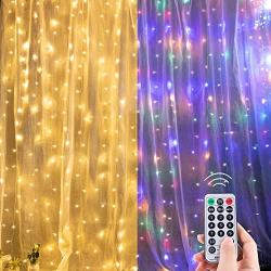 Curtain String Lights Outdoor Indoor Decorations, 300 Led 9.8 Feet, Remote, Timer, 11 Modes, Connectable Waterproof Backdrop Wall Hanging Fairy Twinkle Lights for Room Party, Warm and Multicolored