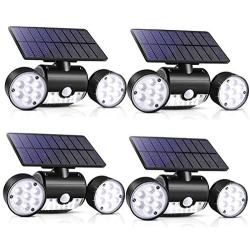 Outdoor Solar Lights, 30 LED Solar Security Lights with Motion Sensor Dual Head Spotlights IP65 Waterproof 360° Adjustable LED Solar Motion Lights for Front Door Garage Patio Deck (Pack 4)