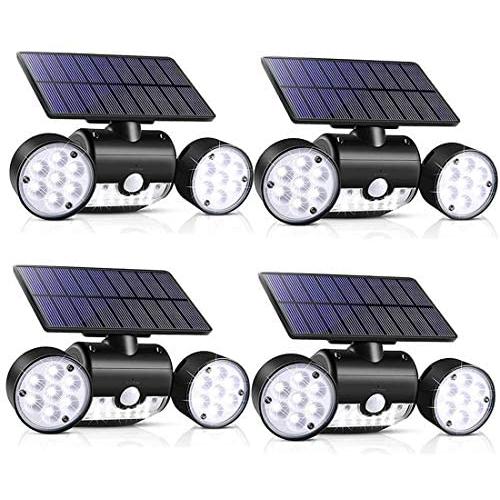Outdoor Solar Lights, 30 LED Solar Security Lights with Motion Sensor Dual Head Spotlights IP65 Waterproof 360° Adjustable LED Solar Motion Lights for Front Door Garage Patio Deck (Pack 4)