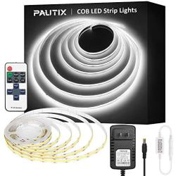 White LED Strip Light,PAUTIX Dimmable COB LED Strip Lights Kit 6500K Daylight White CRI80+ 16.4ft Under Cabinet 12V LED Tape Lights with 3M Self-Adhesive for Kitchen Bedroom Home DIY,UL-Listed