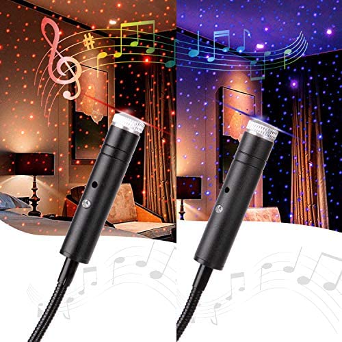 USB Star Light Sound Activated, 2Packs, Aevdor Auto Roof Romantic Star Lights, USB Night Light for Bedroom, Car, Party, Ceiling and More (1pcs Violet Blue and 1pcs Red)