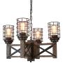 Eumyviv Wood Farmhouse Cage Rustic Chandelier Kitchen Island 4 Lights, 23.9'' Industrial Dinning Table Pendant Lamp Vintage Edison Ceiling Light Fixture, Brown & Black(C0074)