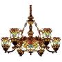 CraftThink Pendant Lighting LED Victorian Chandelier Light Antique Tiffany Style Stained Glass 6+1-Light Hanging Light for Dining Living Cafe Room Restaurant - TYP C1- Flower