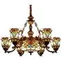 CraftThink Pendant Lighting LED Victorian Chandelier Light Antique Tiffany Style Stained Glass 6+1-Light Hanging Light for Dining Living Cafe Room Restaurant - TYP C1- Flower