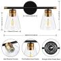 2-Light Vanity Lights Fixtures, Bathroom Lights Wall Mounted, Modern Wall Sconces Lighting, Matte Black Wall Light with Brass Accent Socket, Wall Lamp for Mirror Cabinets, Powder Room, Dressing Table