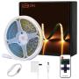 CP3 12V COB LED Strip Kits 5000K Natural White 16.4 FT Flexible 400LEDs/M No Hot Spots Bendable Linear Lights Tape with RF Remote and UL Power Supply for Bedroom Mirror Cabinet Decoration
