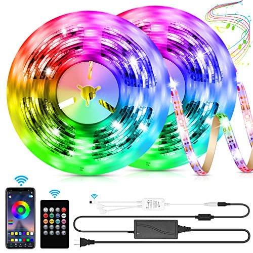 LED Strip Lights, 32.8ft RGB LED Light Strips 300 LEDs SMD5050 Color Changing Light Strips, Voice and Music Sync Smart LED Tape Lights for Home, TV, Bar and Party Decoration-Remote Control