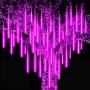 VMANOO LED Outdoor Lights 8 Tube Meteor Shower Rain Lights Solar Powered Icicle Raindrop Snow Falling Lights Cascading Lighting for Garden Outdoor Patio Holiday Party Halloween Decoration Purple