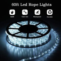 Buyagn 60Ft LED Rope Light, Cuttable & Connectable LED Strip Lights Outdoor Waterproof Decorative Lighting for Indoor/Outdoor,Eaves,Backyards Garden,Party and Christmas Decorations(Cold White)