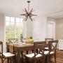 Modern Farmhouse Chandelier Suitable for Living and Dining Rooms. Open Style Ceiling Light Fixture Provides Multidirectional Lighting. Sputnik Pendant Lamp with Rustic Wood Arms Creates Timeless Feel.