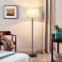 LED Floor Lamp Simple Design, Modern Standing Lamp with Shade,Tall Lamp for Living Room Bedroom Office Study Room, Black Pole Lights with Foot Switch, White Stand Up Lamp Fabric, E26 Base