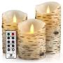 comenzar Flickering Candles, Candles Birch Set of 4 5'' 6'' Birch Bark Battery Candles Real Wax Pillar with Remote Timer