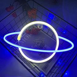 Neon Signs Blue White Galaxy Planet Neon Lights Signs Battery and USB Powered Wall Art LED Indoor Decorative Night Lights for Bedroom Kids Toys Gifts