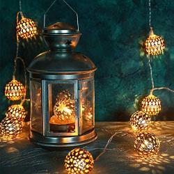 LOGUIDE Moroccan String Lights,Big Metal Globe String Lights with Remote Timer,Indoor Outdoor Battery Operated Fairy Lights for Wedding,Bedroom,Window,Garden,Patio Decorations,Rose Gold Ball 20 LEDs