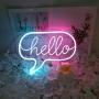 Divatla Unique Neon Light Sign with 3D Art Hello for Wall Decor, Upgrade Hello Neon Signs for Room Decor, USB Cool Gifts for Teens, Friends, Christmas Light Dimmable Ice Blue &Pink Neon Sign.