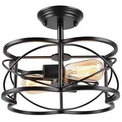 Eyassi Semi Flush Mount Ceiling Lights, Black 2-Light Farmhouse Close to Ceiling Lighting Fixtures Industrial Ceiling Lamp for Kitchen Island Living Room Bedroom Hallway Laundry Dinning Room