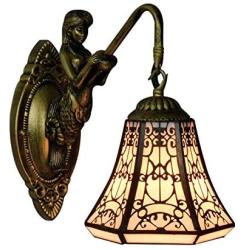 LITFAD Single Light Wall Sconce with Mermaid Lamp Arm 6''W Cone Pattern Glass Shade Wall Light with Vintage Style Bedroom Hotel Restaurant Decorative Wall Lamp