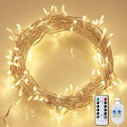 Koopower 36ft 100 LED String Lights ,USB Powered Fairy Lights Outdoor Twinkle Lights with Remote and Timer for Bedroom Garden Wedding Party Christmas (Warm White,Dimmable)