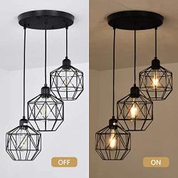 bgLight Industrial Semi Mount Pendant Light, 3 -Light Cage Haning Light Cluster Ceiling Chandeliers Pendant Lighting Fixture for Kitchen Isand, Dining Room,Living Room,Stariway -Black