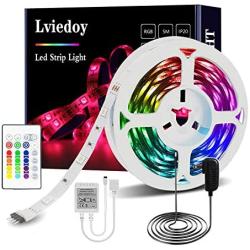 Lviedoy LED Strip Lights 16.4ft RGB Color Changing 5050 RGB led Lighting with 24-Key IR Remote Controller and 12V Power Supply Ideal for Bedroom Party and Holiday Decoration