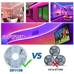 50ft/15M LED Strip Lights Kit,5050 RGB Flexible Non-Waterproof Tape Lights with 24V Power Supply 44Key IR Remote Controller for Home Ceiling Lighting Kitchen BarIndoors,Living Room