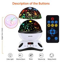 Moredig Night Light Projector Remote Control and Timer Design Projection lamp, Built-in 12 Light Songs 360 Degree Rotating 8 Colorful Lights for Children Kids Birthday, Parties - Black White