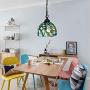 LITFAD Turquoise Dragonfly Hanging Lamp Tiffany Style Stained Glass 1 Head Suspended Light 8'' Wide Pendant Light Chandelier for Kitchen Island Barn Restaurant Hotel