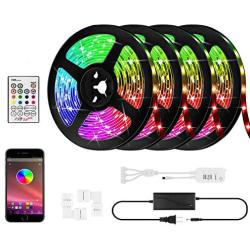 66ft RGB LED Strip Lights Kit, 20M 600 LEDs 5050 RGB LED Light Strip, LED Tape Lights with Remote APP Control Sync to Music, Bluetooth Controller, Remote LED Lights for Bedroom Home Party(4x16.4FT)