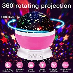 Night Light Creative Led 360° Rotating Star Project Light Night Light Projector Lamp, Star Night Light Boy and Girl Gift, Bedroom and Party Decoration for Romantic Dates (Pink)