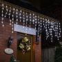 Qunlight LED Icicle Lights, 300 LEDs, 33ft, 8 Modes, Curtain Fairy Light with 60 Drops, Clear Wire LED String for Christmas/Thanksgiving/Easter/Halloween/Party Backdrops Decorations (Cool White)