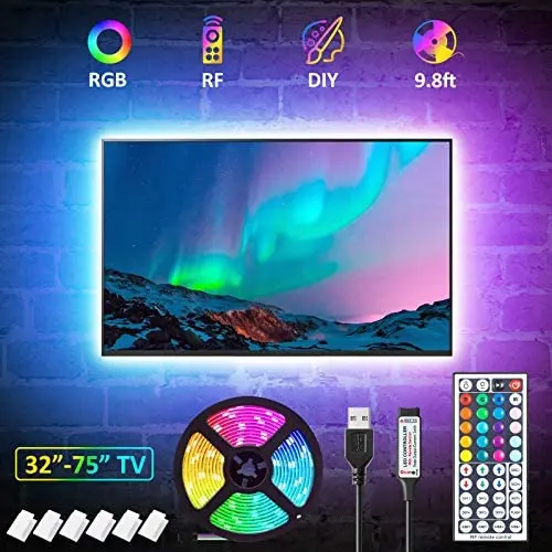 LED Strip Lights 9.8ft TV LED Backlight for 32~75inch TV PC Mirror with 44 Keys RF Remote, 28 Scene, DIY Color 5050 RGB Light Strips Kit, USB Power