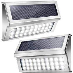 Upgraded 30 LED Solar Step Lights JACKYLED Outdoor Solar Stair Lights Waterproof Solar Powered Deck Lights Stainless Steel Cool White Light Security Lights for Path Fence Patio Wall Dock 2-Pack