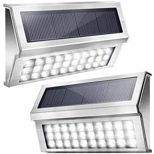 Upgraded 30 LED Solar Step Lights JACKYLED Outdoor Solar Stair Lights Waterproof Solar Powered Deck Lights Stainless Steel Cool White Light Security Lights for Path Fence Patio Wall Dock 2-Pack
