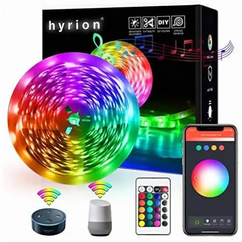 WiFi Smart Led Strip Lights 32.8ft, 1 Roll of 32.8ft Compatible with Alexa, hyrion RGB Led Light Strips, 16 Million Colors App Controlled Sync to Music Led Lights for Bedroom