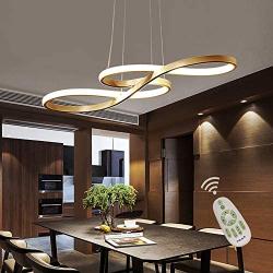 Modern LED Acrylic Chandelier Dining Room Dimmable 3000K~6500K Remote Control Pendant Lights Color/Brightness Adjustable Half Flush Mount Ceiling Hanging Lamp Fixture for Bedroom Livingroom Lighting