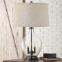 Becker Cottage Table Lamp with Nightlight LED Fillable Clear Glass Drum Shade for Living Room Family Bedroom Nightstand - Regency Hill